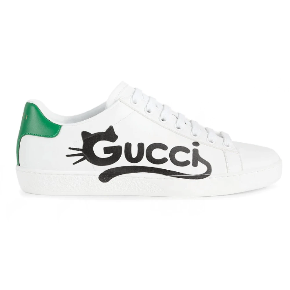 Gucci Ace kattunge-logotyp låga sneakers White, Dam