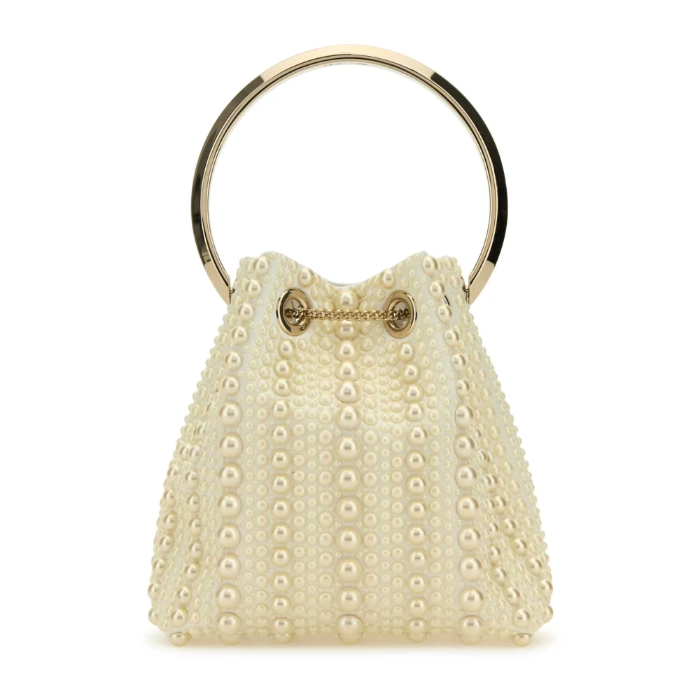 Jimmy Choo Versierde Satijnen Bon Bucket Tas Beige Dames