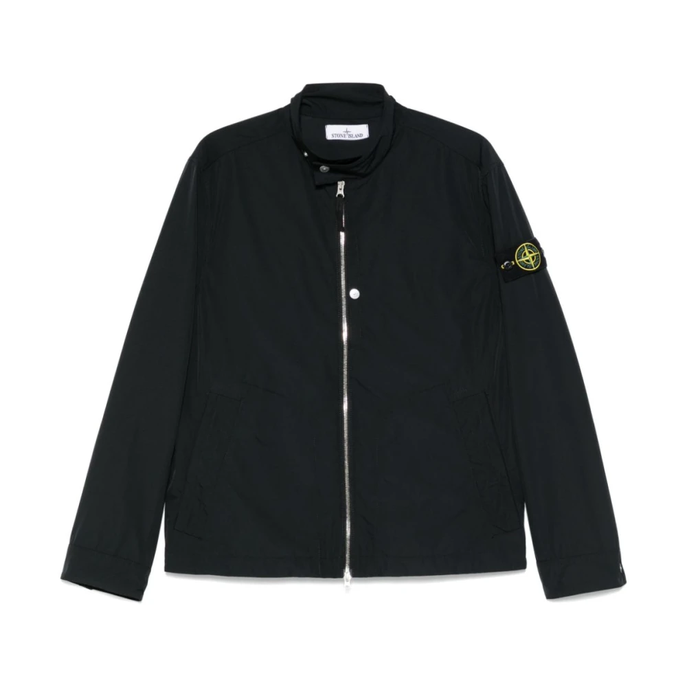 Stone Island Zwarte Rits Voorkant Jas Black Heren