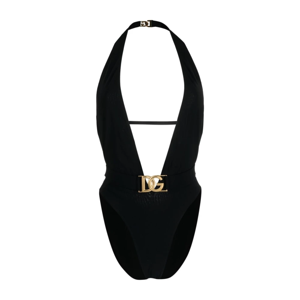 Dolce & Gabbana Women's Black One-Piece Swimsuit With Plunging Neck And Belt - Swimsuits - Xl - Swimwear