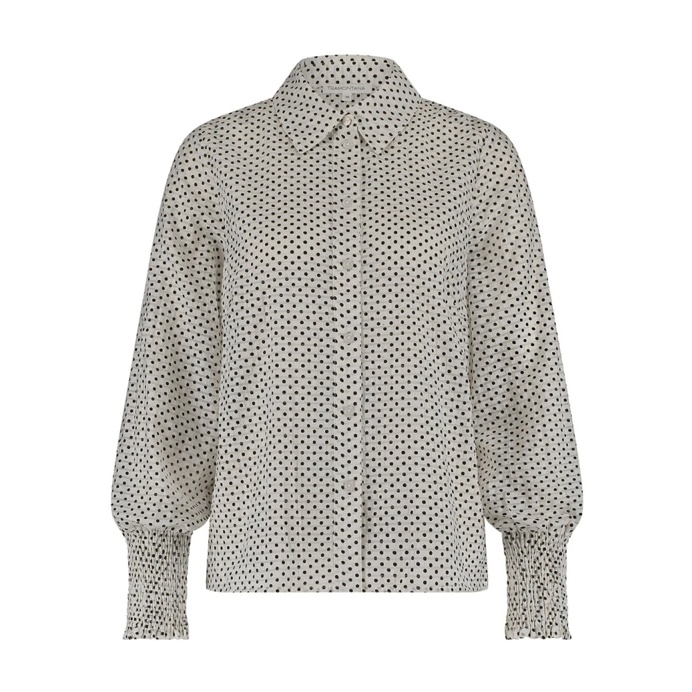Tramontana Gestippelde Smocked-Cuff Blouse Beige Dames