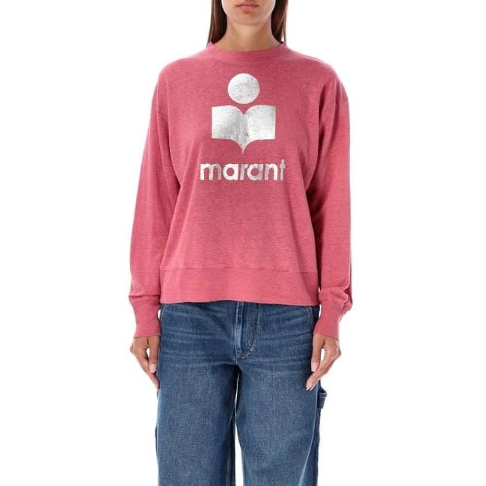 Isabel Marant Étoile Zwarte linnen longsleeve logoshirt Pink Dames