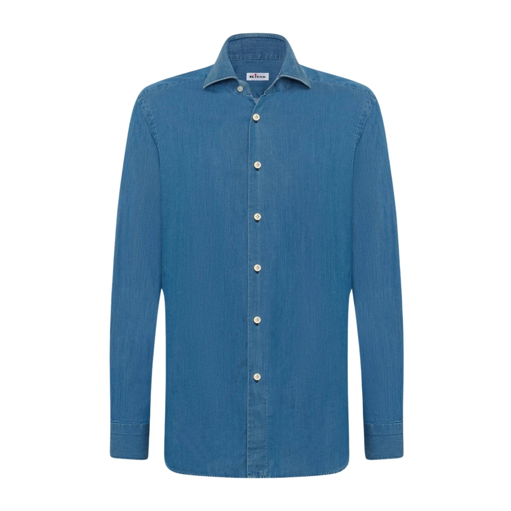 Kiton Denim Stijl Katoenen Overhemd Blue Heren