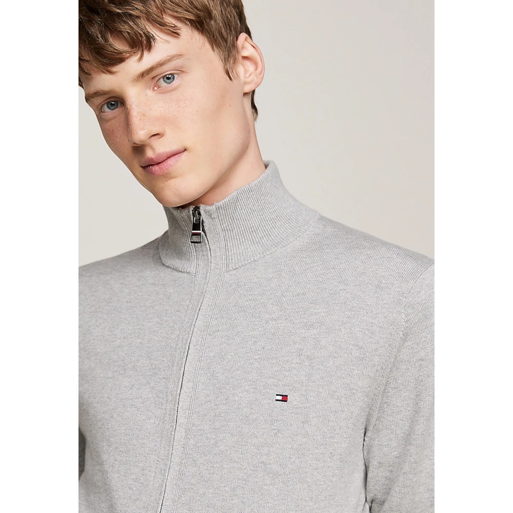 Tommy Hilfiger Hoge hals Rits Trui in Licht Grijs Heather Gray Heren