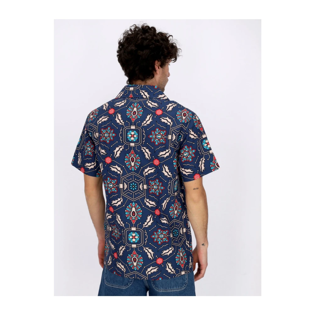 Dolly Noire Blauwe Fronds Tapestry Bowling Shirt Multicolor Heren