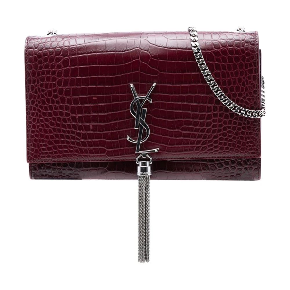 Saint Laurent Vintage Women's Red Pre-Owned Vintage Embossed Leather Monogram Chain Wallet