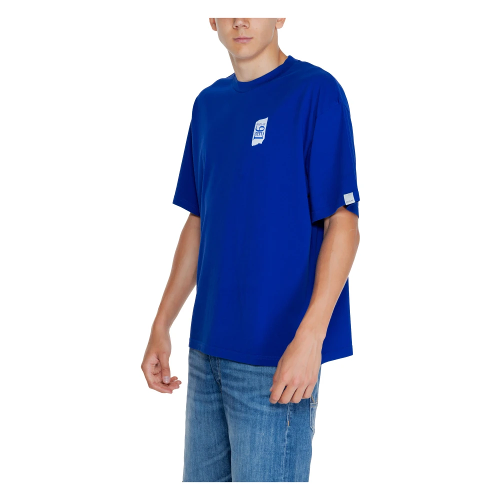 Replay Blauw Effen T-shirt met Ronde Hals Blue Heren