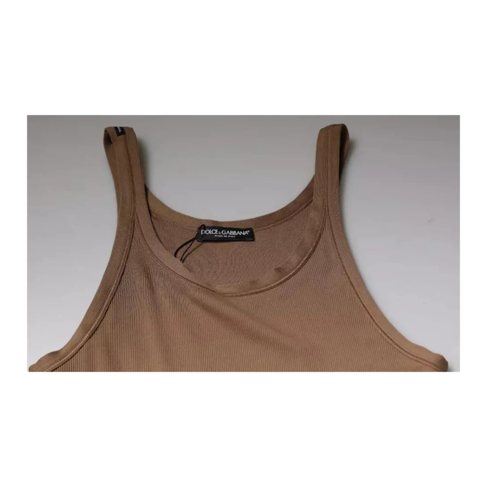 Dolce & Gabbana Bruine Katoenen Tanktop met Logodetail Brown Heren