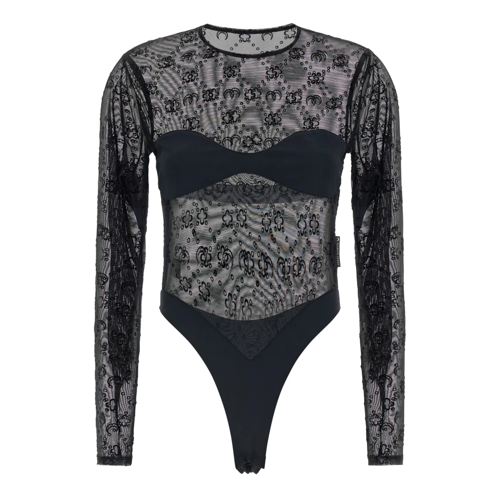 Marine Serre Women's Black Moonogram Long-Sleeve Bodysuit - Full-Body - Xs - Tops