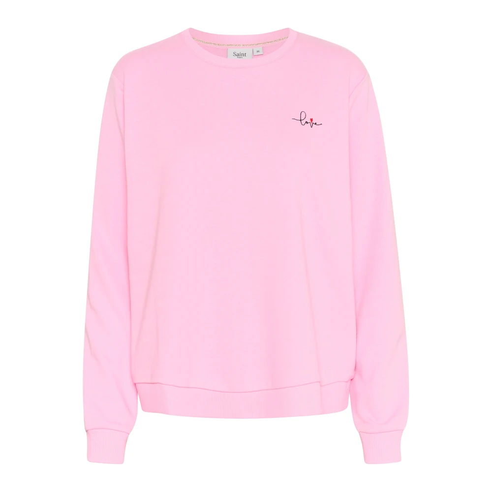 Saint Tropez Geborduurde Sweatshirt met Ronde Hals Pink Dames