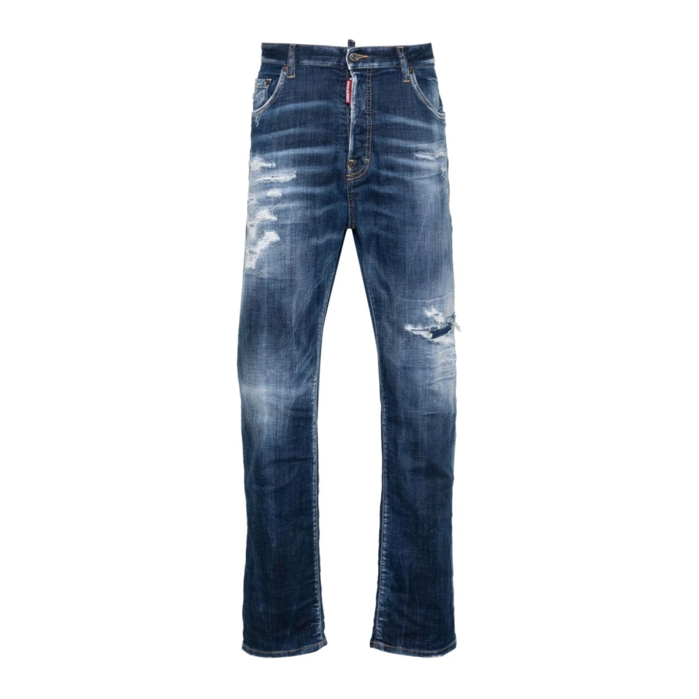 Dsquared2 Indigo Ripped Gewassen Straight-Leg Jeans Blue Heren