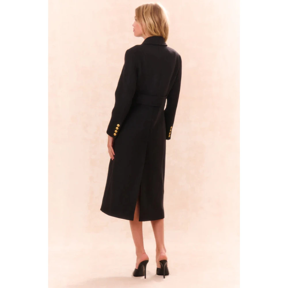 Loveshackfancy Militaire Wollen Jas Zwart Black Dames