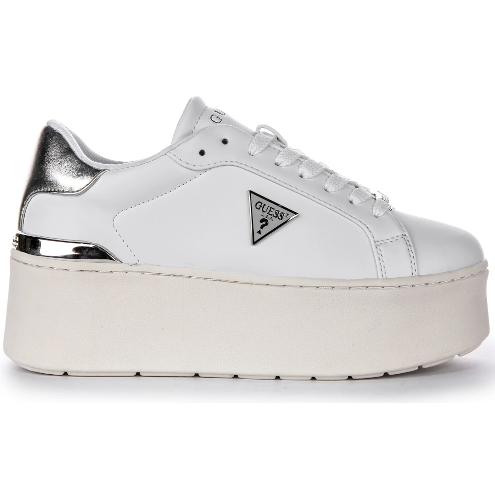 Guess Women's White Sneakers, 7 Uk, Silver Platform Trainers