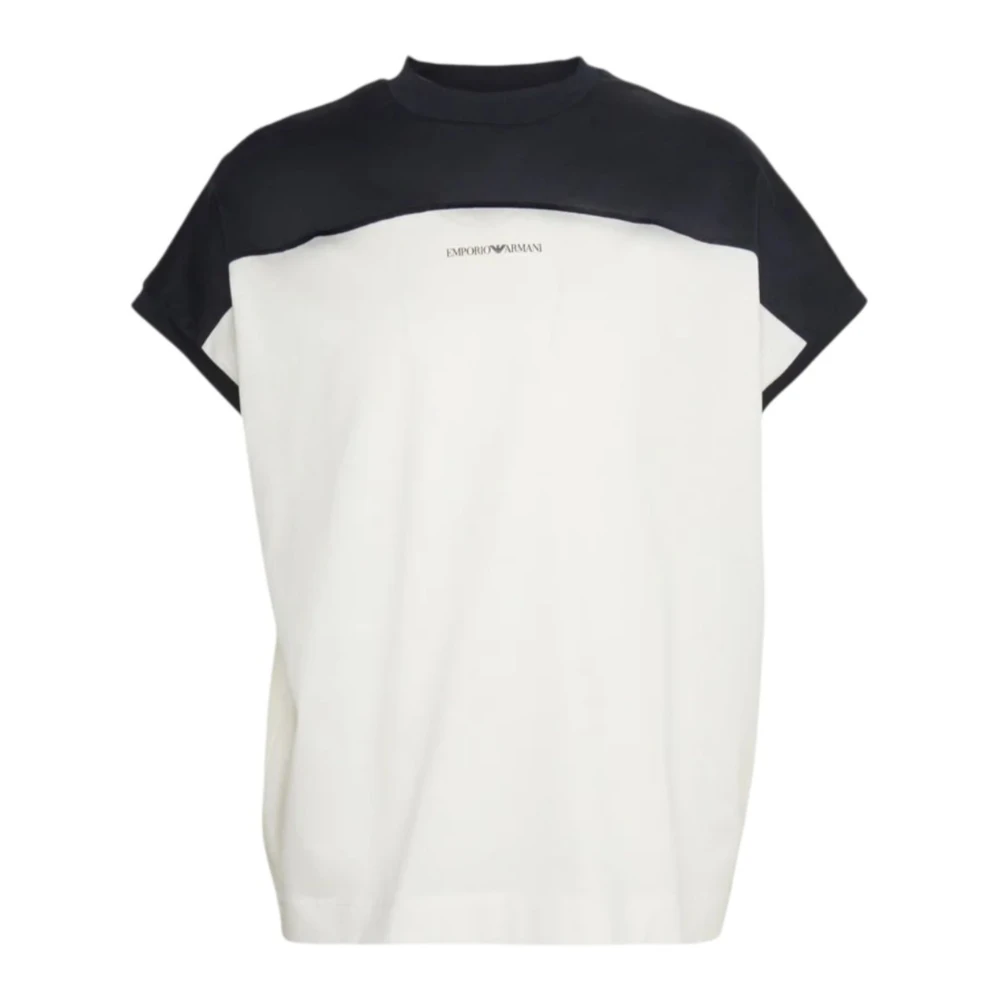 Emporio Armani Blauw en wit logo lettering t-shirt White Heren