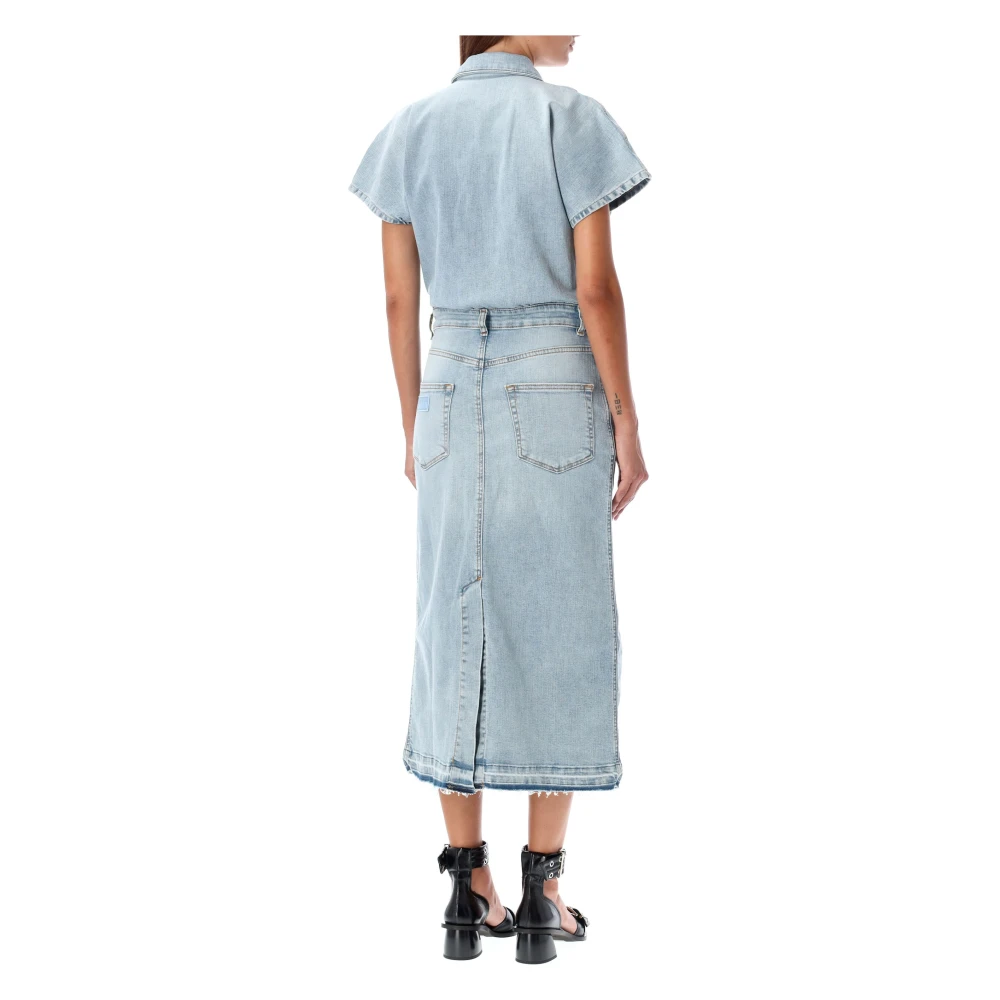 Ganni Lichtblauwe Tint Midi Jurk Blue Dames