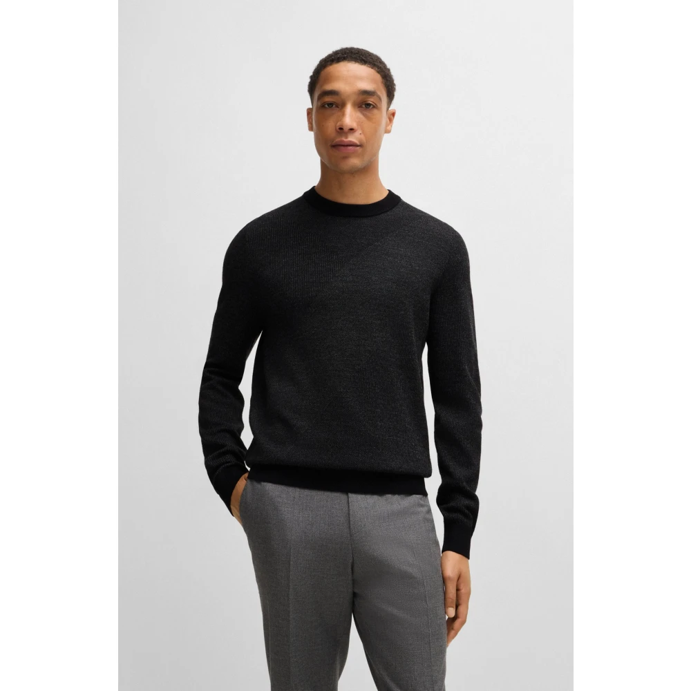 Hugo Boss Zwart Jacquard Gebreide Trui Black Heren