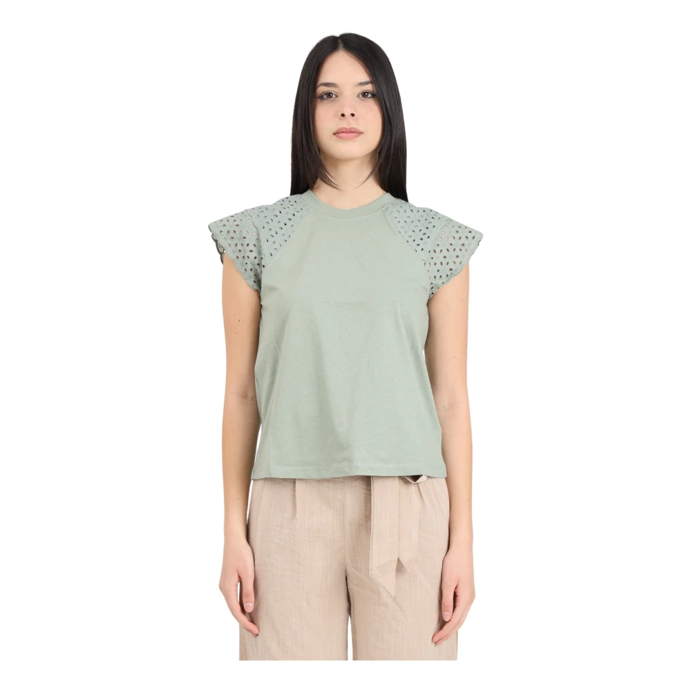 Only Groene T-shirt met kant Lily Pad Green Dames