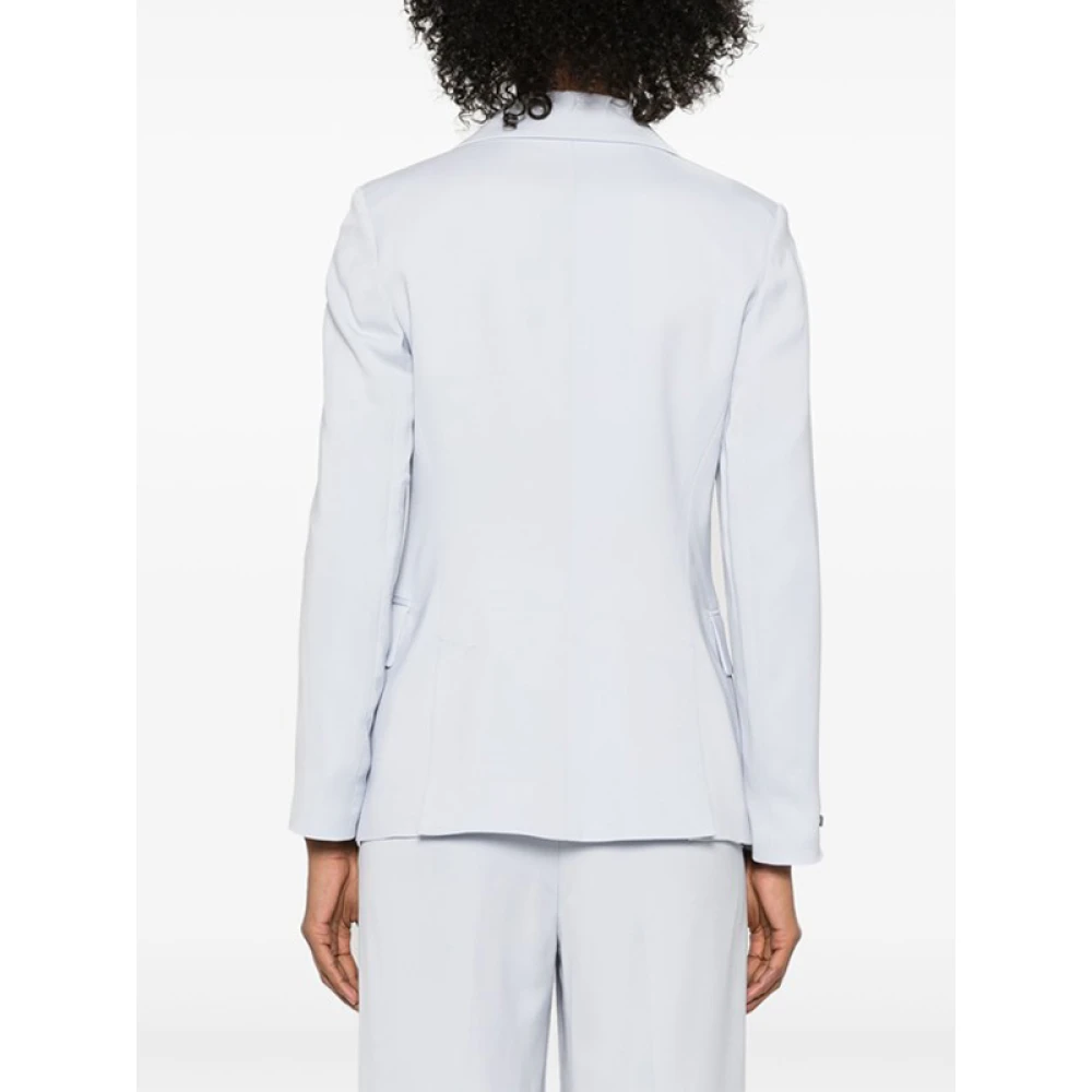 PESERICO Pastelblauwe Double-Breasted Blazer met Schoudervullingen Blue Dames
