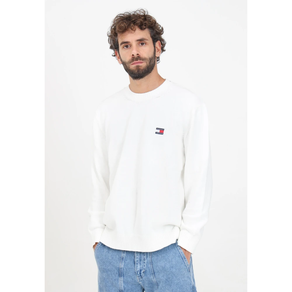 Tommy Jeans Witte Crewneck Sweater Casual Herfst Winter White Heren