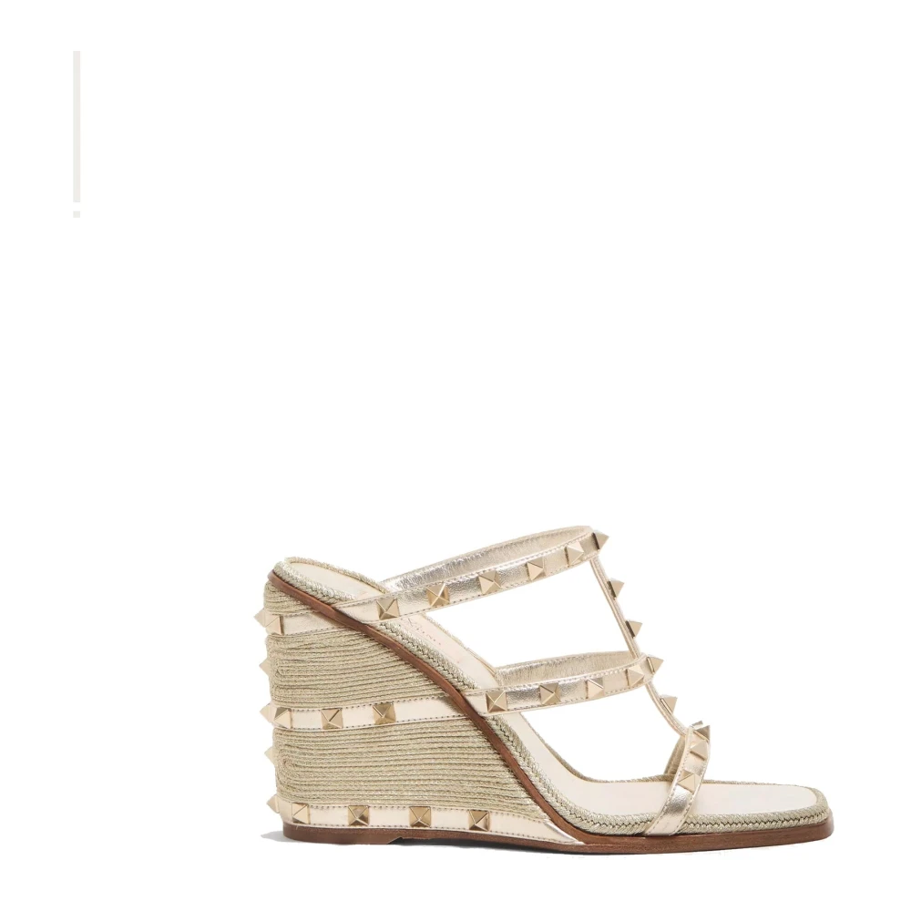 Valentino Garavani Women's Yellow Rockstud Wedge Mules