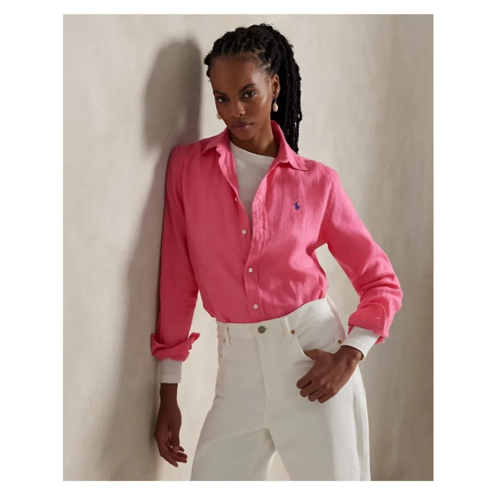 Polo Ralph Lauren Linnen overhemd met puntkraag Pink Dames