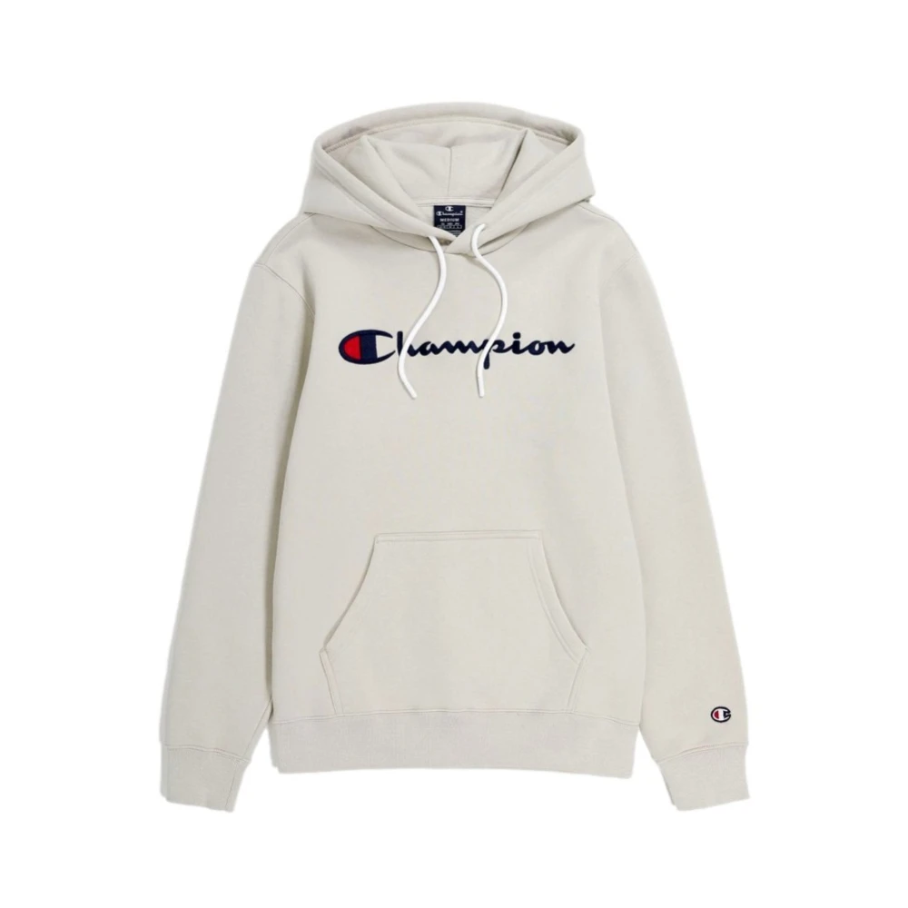 Champion Beige Script Logo Geborduurde Hoodie Beige Heren