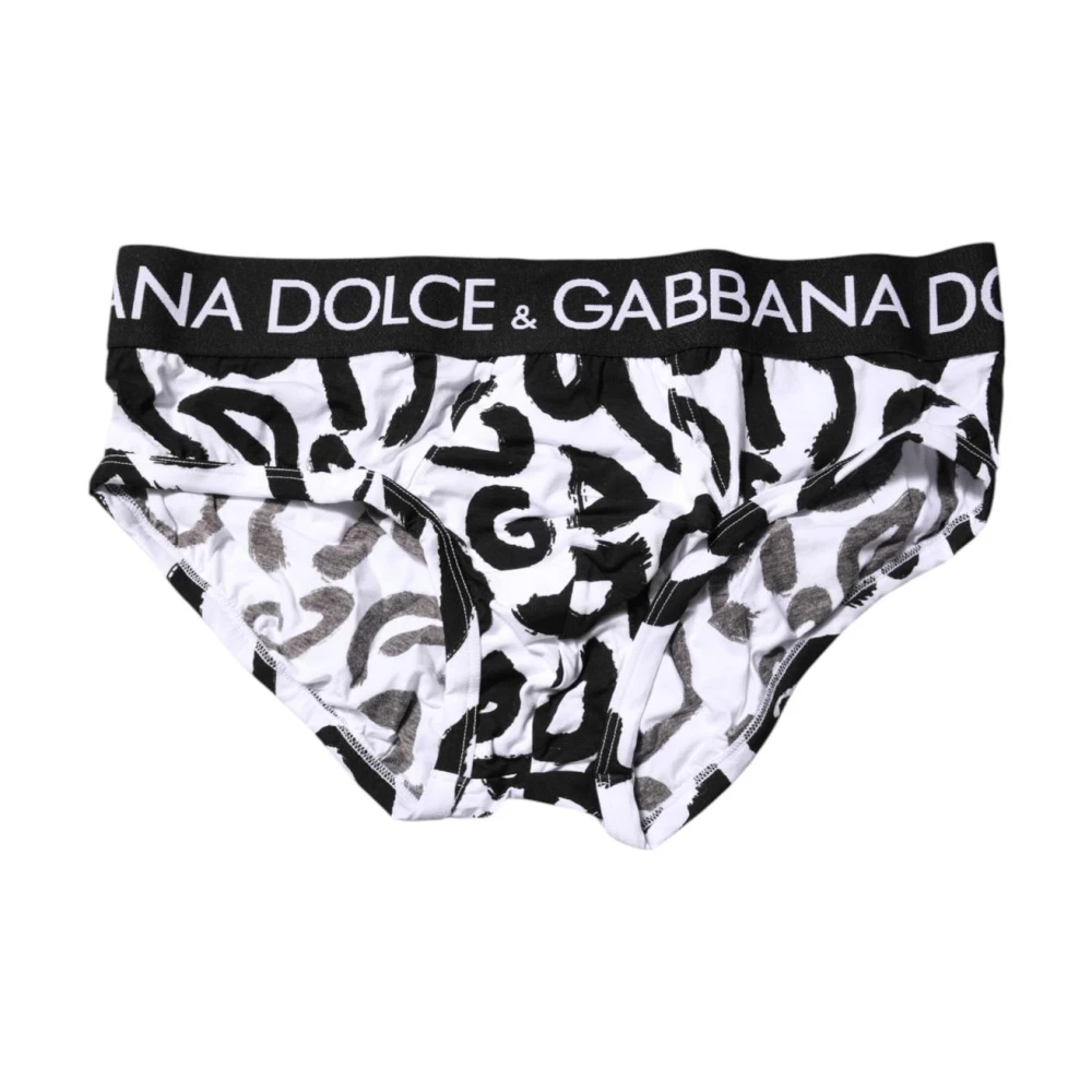 Dolce & Gabbana Men's White Underpants, S, Geometric Print Swim Trunks