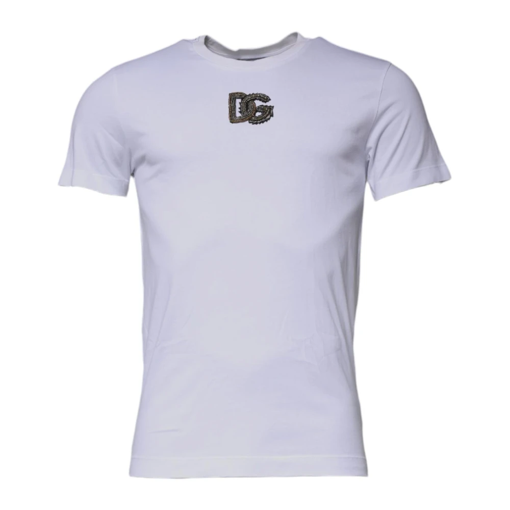 Dolce & Gabbana Men's White T-Shirts, Xs, Cotton Logo Crew Neck T-Shirt