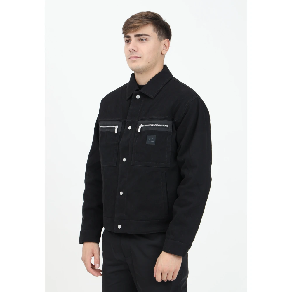 Armani Exchange Zwarte Denim Jack Trucker Stijl Black Heren