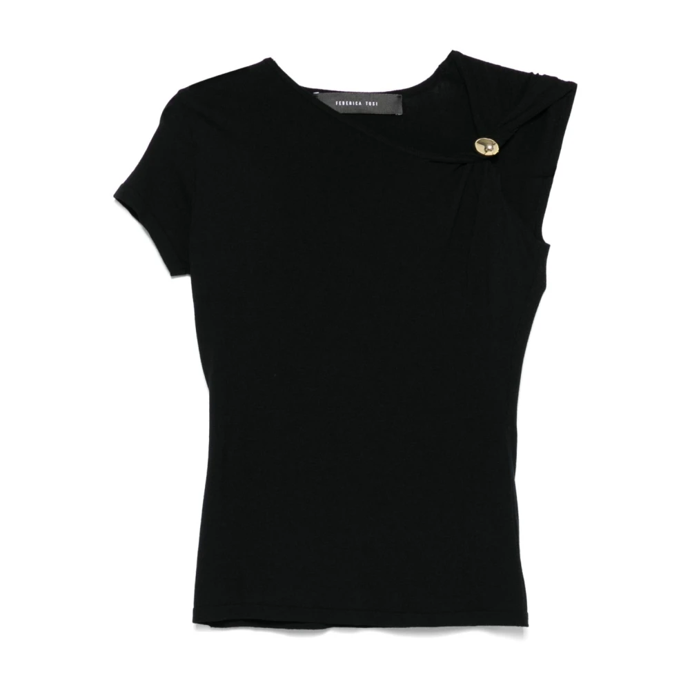 Federica Tosi Zwarte Top met Broche Black Dames