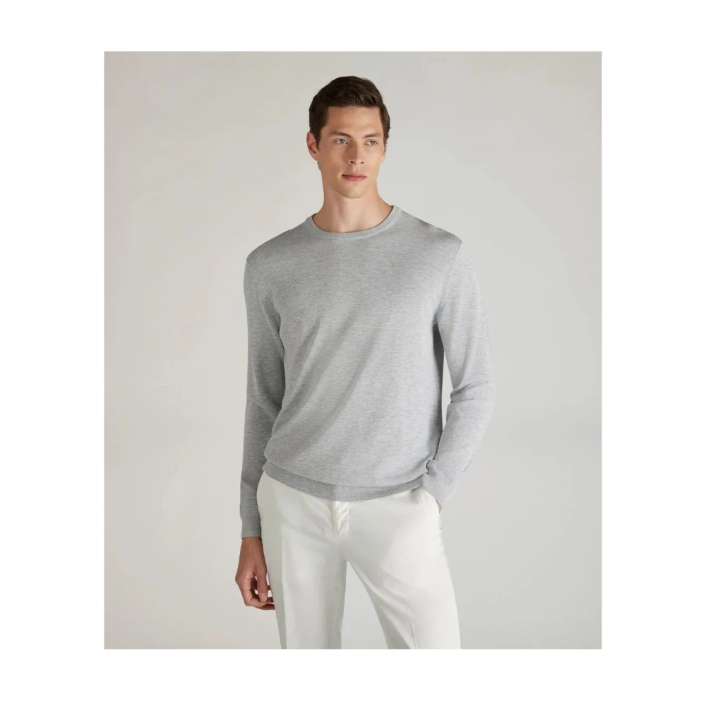 Zanone Grijze Melange Katoen Crepe Ronde Hals Trui Gray Heren
