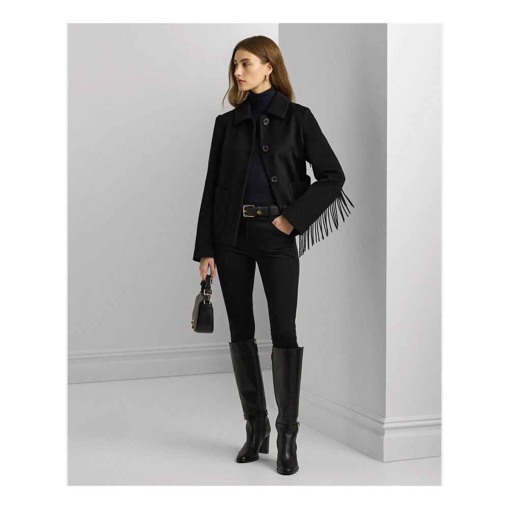 Ralph Lauren Zwarte Jas met Franjes van Wolmix Black Dames