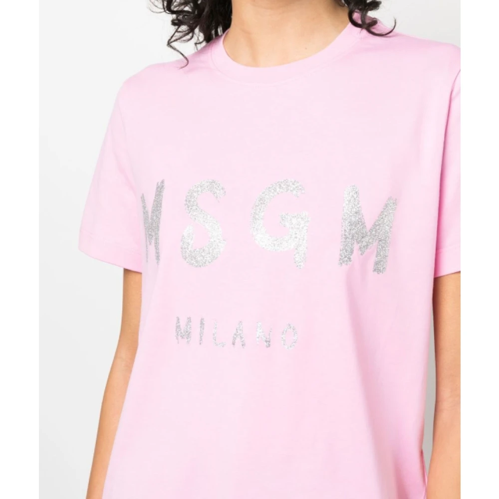 Msgm Roze Voorkant Print Half Mouw Tee Pink Dames