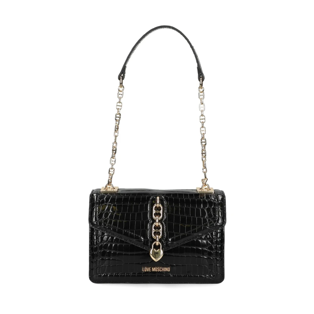 Love Moschino Zwarte Croco Schoudertas voor Vrouwen Black Dames