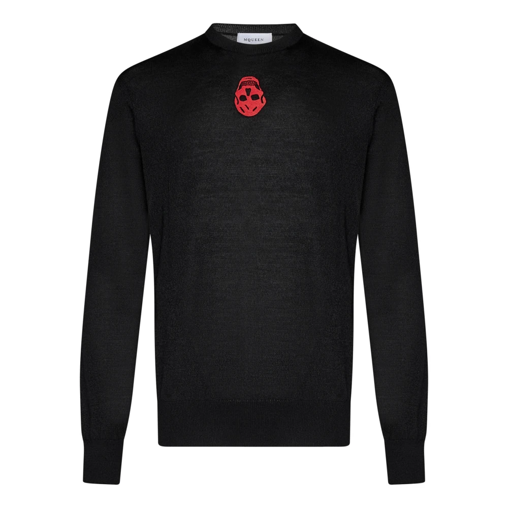 Alexander McQueen Svart Tröja med Rött Skull Broderi Black, Herr