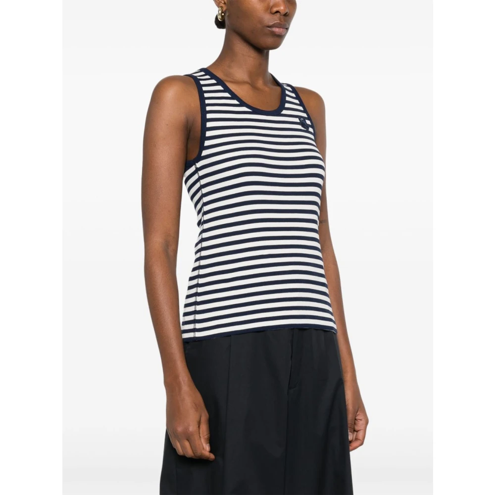 Maison Kitsuné Blauw Gestreepte Mouwloze Top Blue Dames