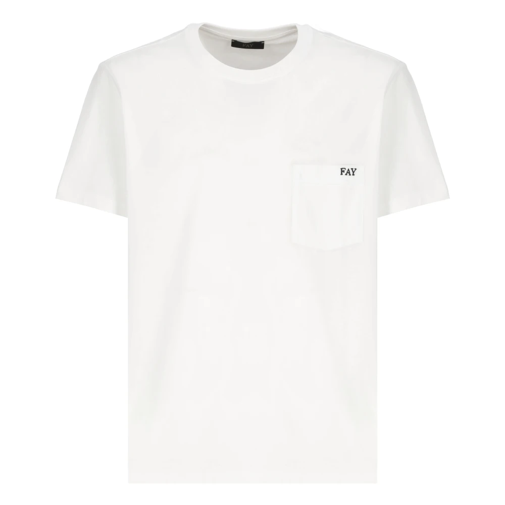 Fay Wit Katoenen T-shirt met Borstzak White Heren