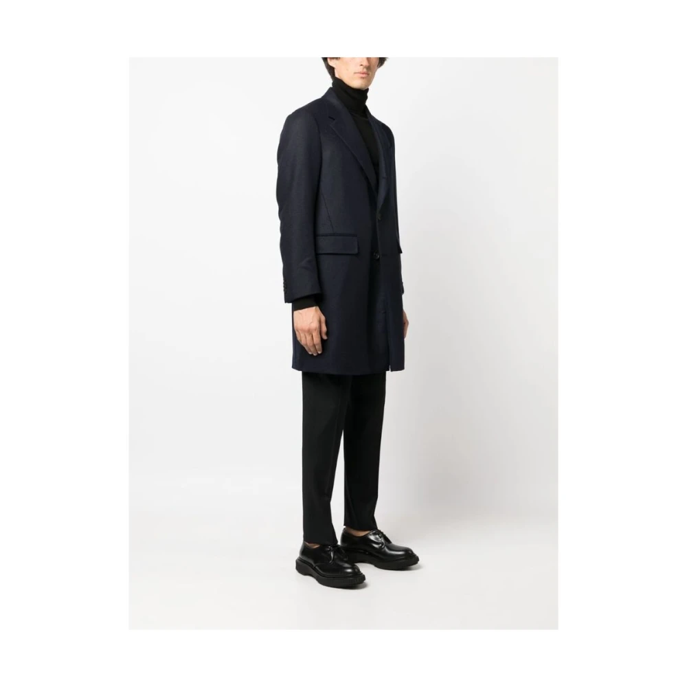 Caruso Navy Blauwe Wollen Jas Blue Heren