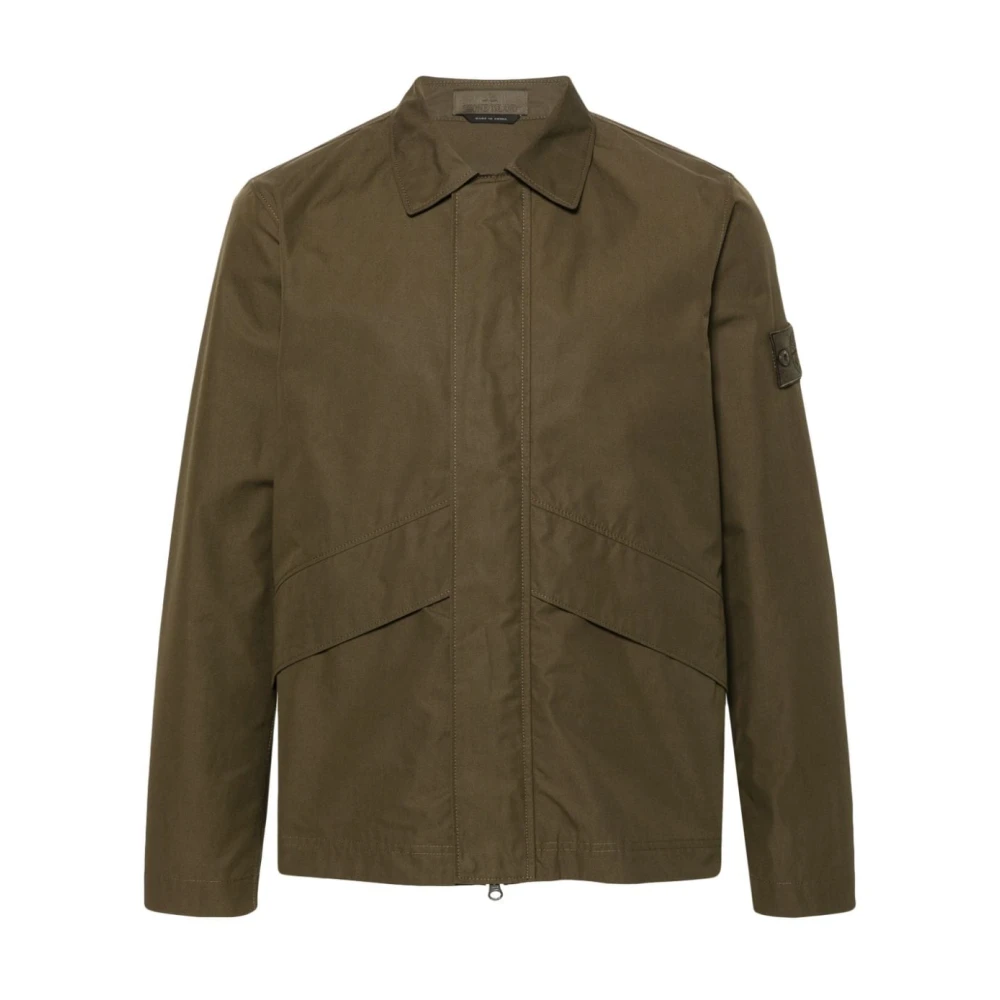 Stone Island Militair Groene Katoenen Overshirt Jas Green Heren