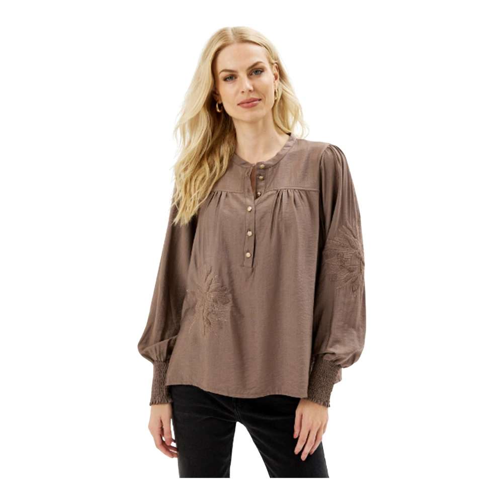 IN Front Emma Blouse met Smock Manchetten Brown Dames