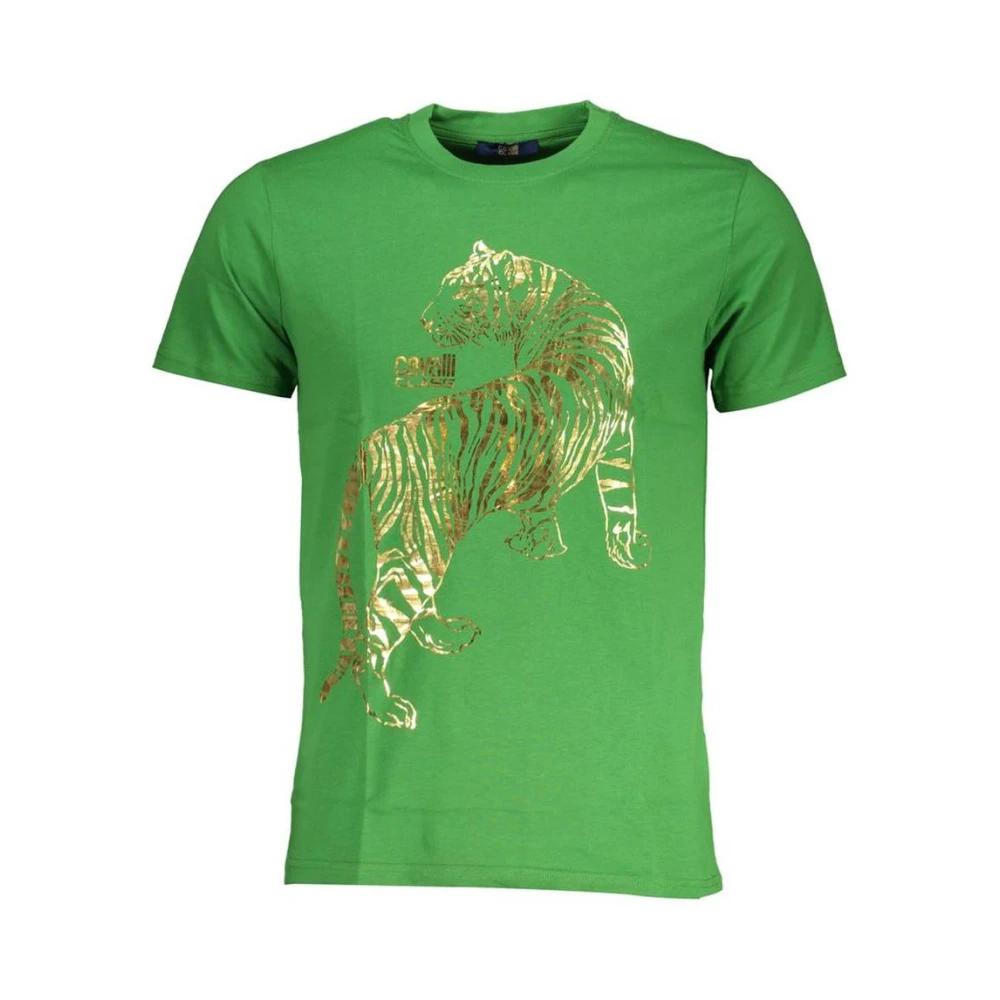 Cavalli Class Men's Green Tiger Print Crew Neck T-Shirt
