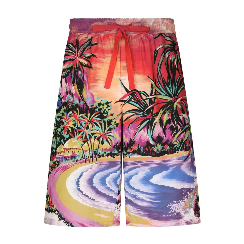 Dolce & Gabbana Men's Multicolor Casual Shorts,, Graphic Print Bermuda Shorts Medium