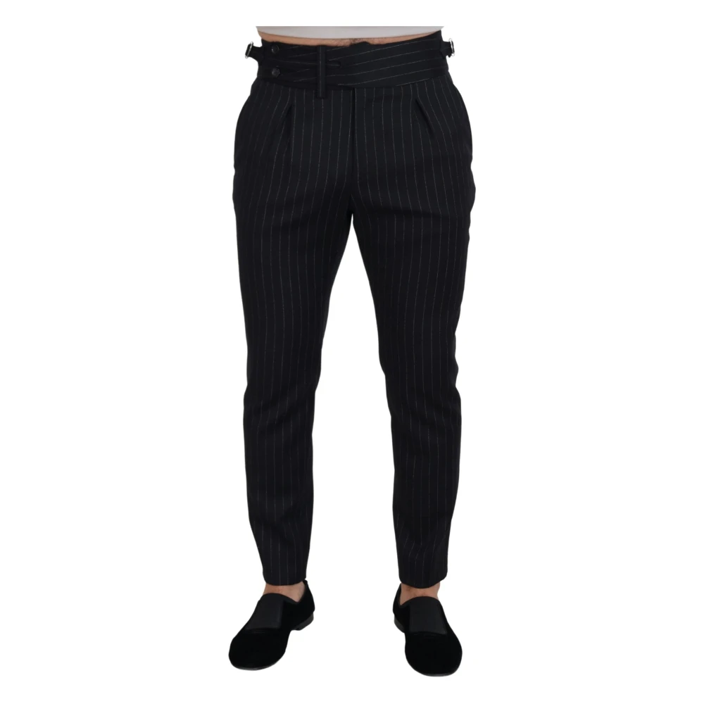Dolce & Gabbana Men's Black Striped Wool Chinos - Slim-Fit Trousers - M - Trousers