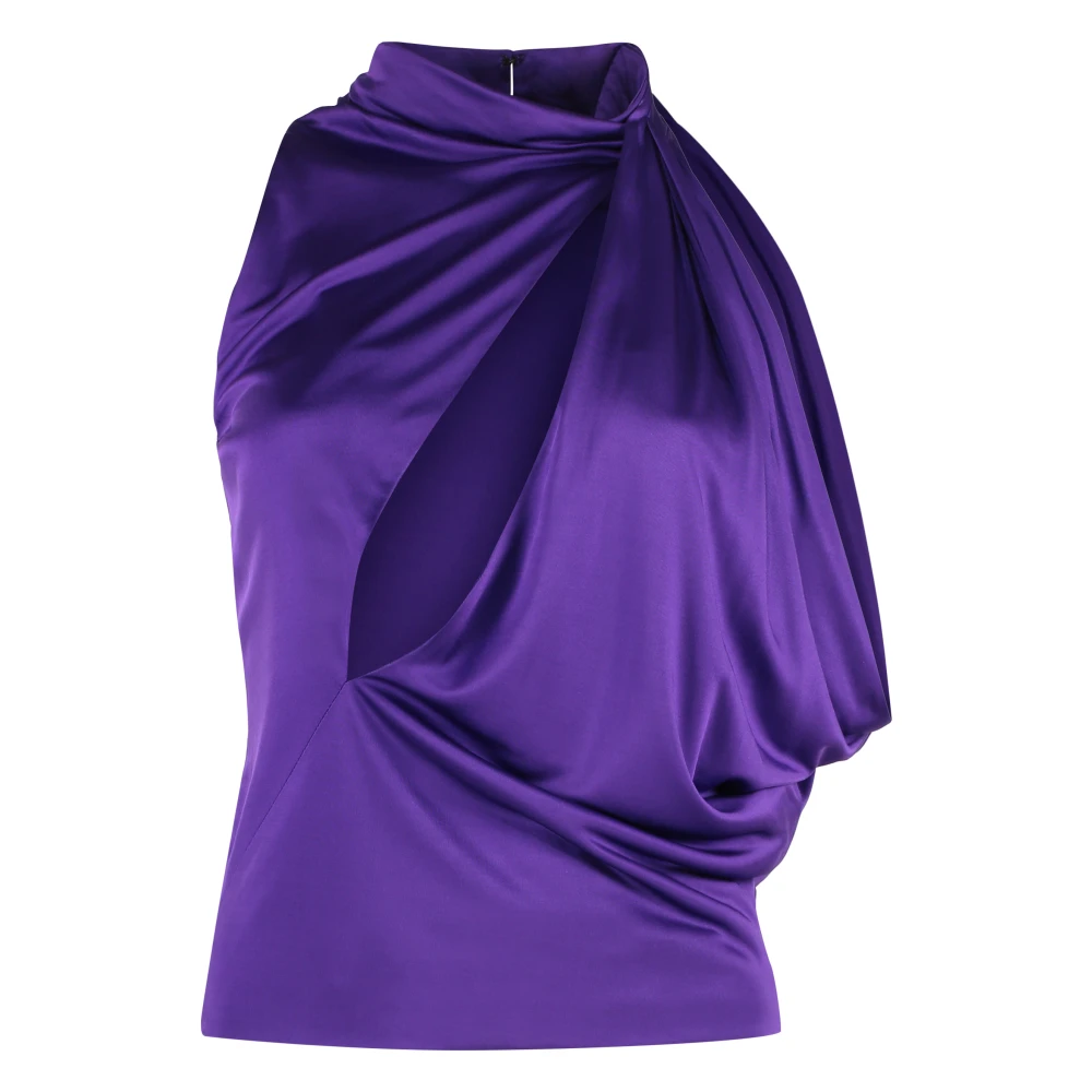 Versace Jersey Blouse met Opstaande Kraag Purple Dames