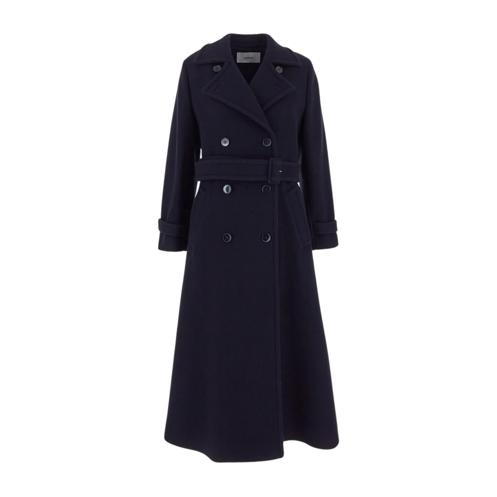 Lardini Wollen Dubbelrijige Ceintuurjas Blue Dames
