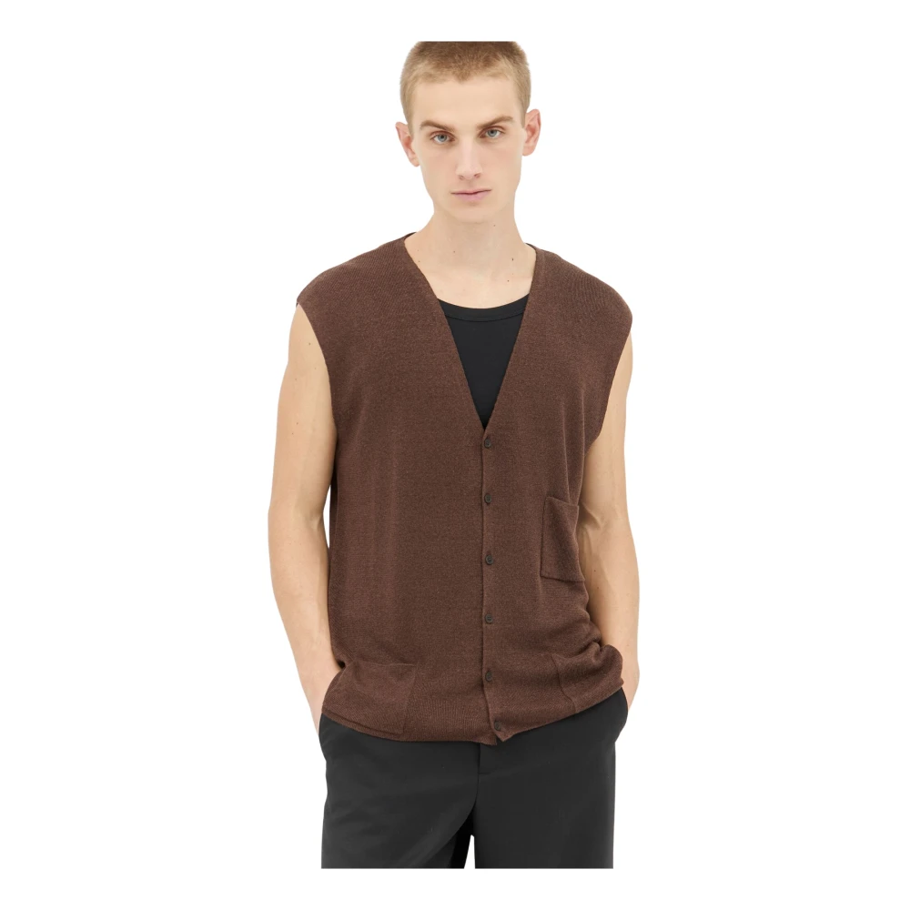 The Row Linnen Zijde Blend Gebreid Vest Brown Heren