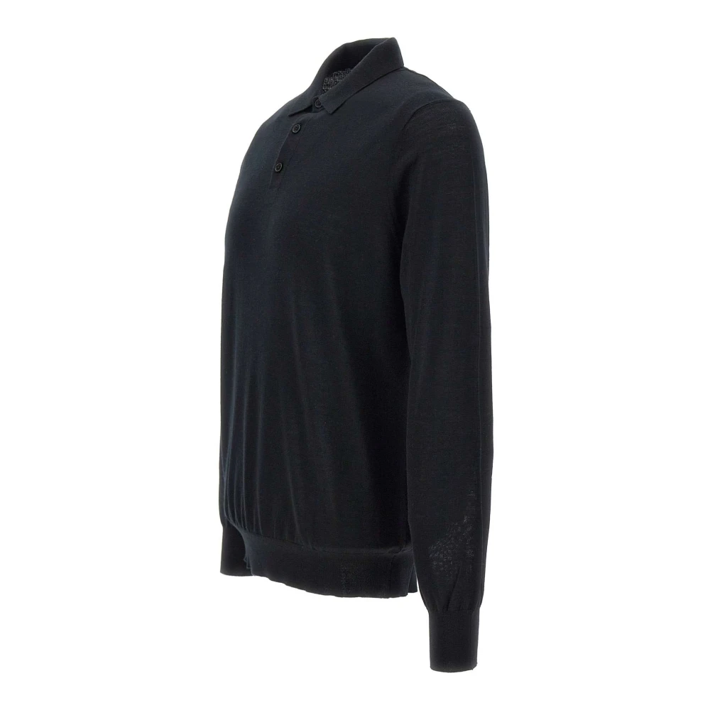 Kangra Zwarte Merinowol Polo Shirt Black Heren
