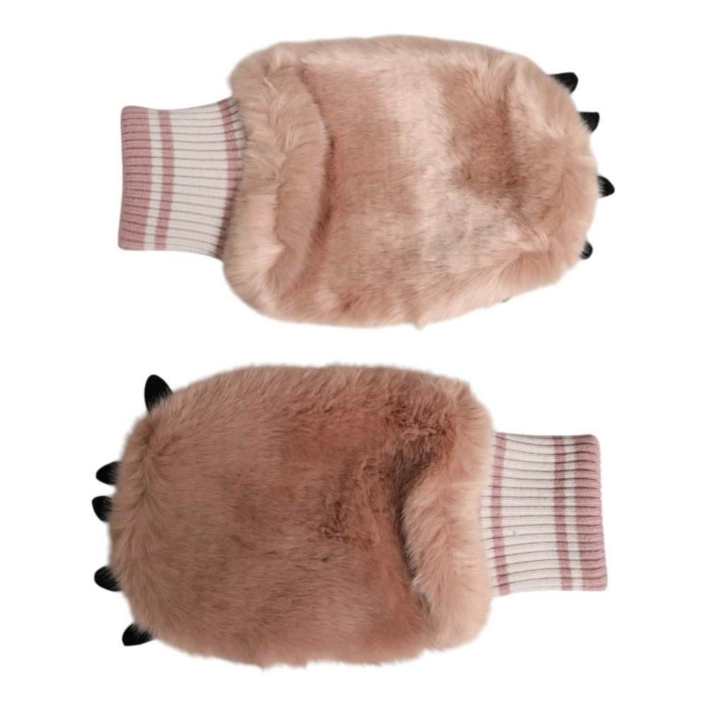 Dolce & Gabbana Women's Brown Acrylic Knitted Fur Wrist Mitten Gloves