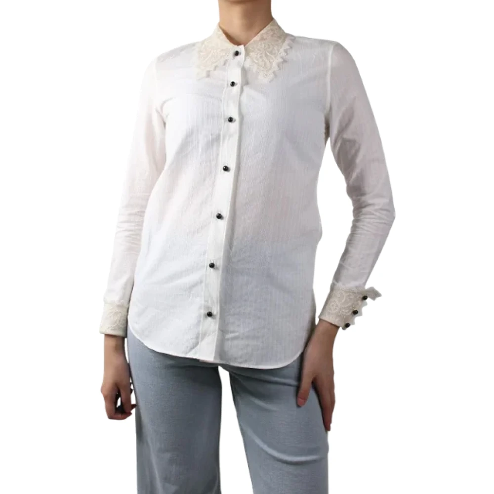 Saint Laurent Vintage Tweedehands Wit Katoenen Shirt met Kant White Dames