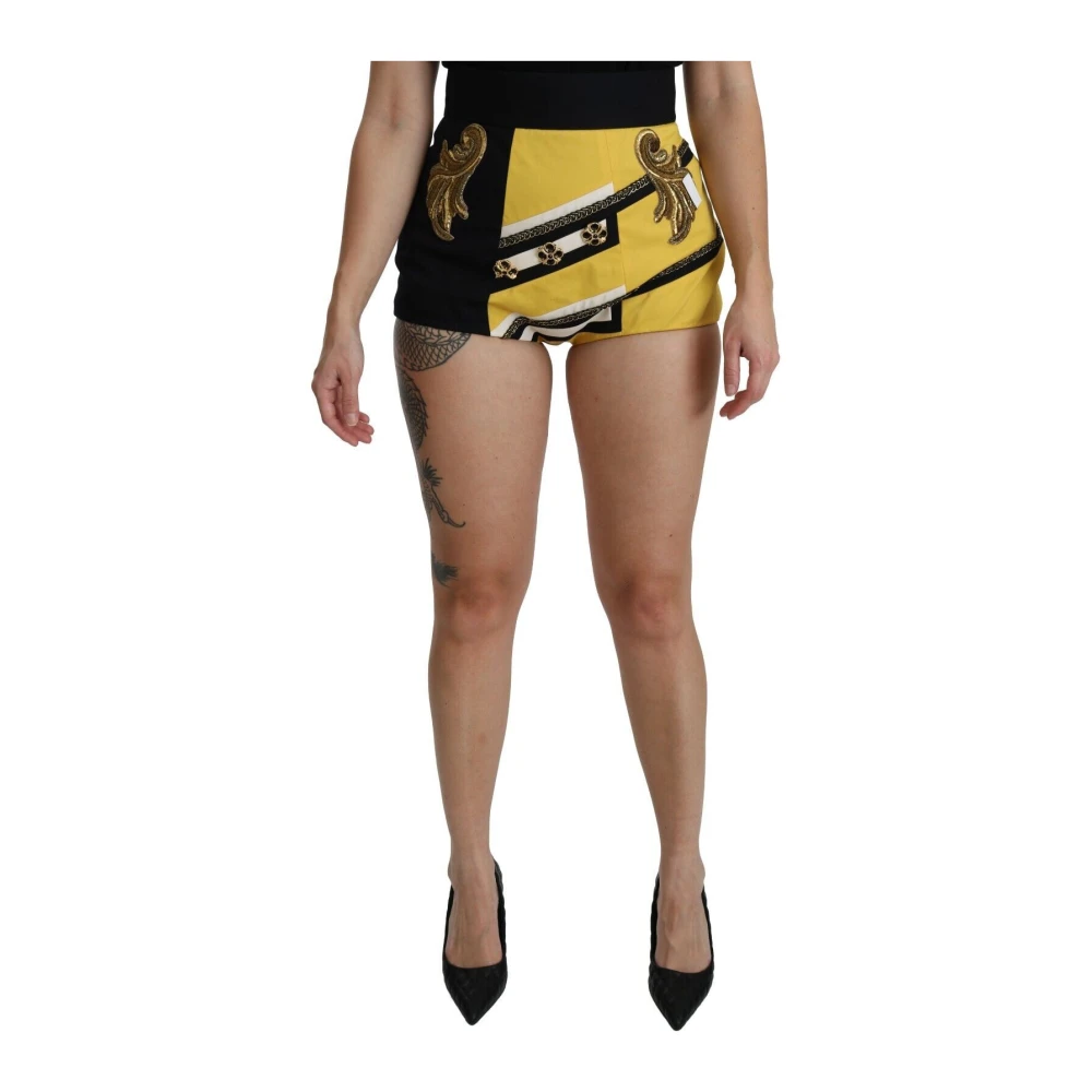 Dolce & Gabbana Women's Embroidered Crystal High Waist Mini Shorts